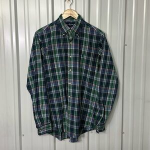Ralph Lauren Custom Fit Blue Plaid Casual Button Down Dress Shirt Men Medium